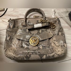 NEW Beige Michael Kors Fulton Python Top Zip Satchel